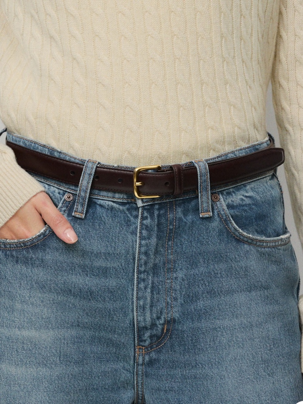 Essential Solid Brass Leather Belt